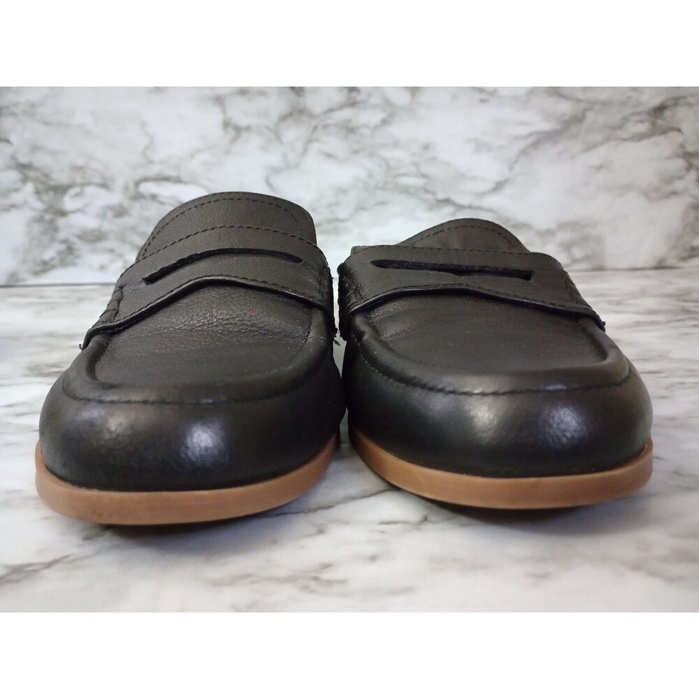 Crown Vintage Black Leather Loafer Mules Block Heel Shoes Size 7.5M - Picture 2 of 8